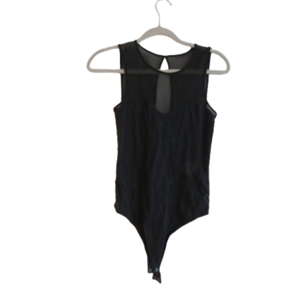 ABERCROMBIE & FITCH Black Mesh Top Sleeveless Bodysuit Minimalist Stretch - Sz S